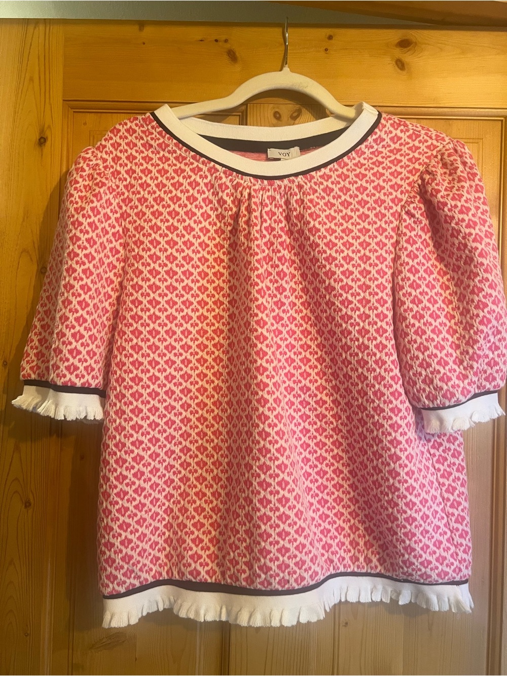 Voy Pink Patterned Puff-Sleeve Top NWT